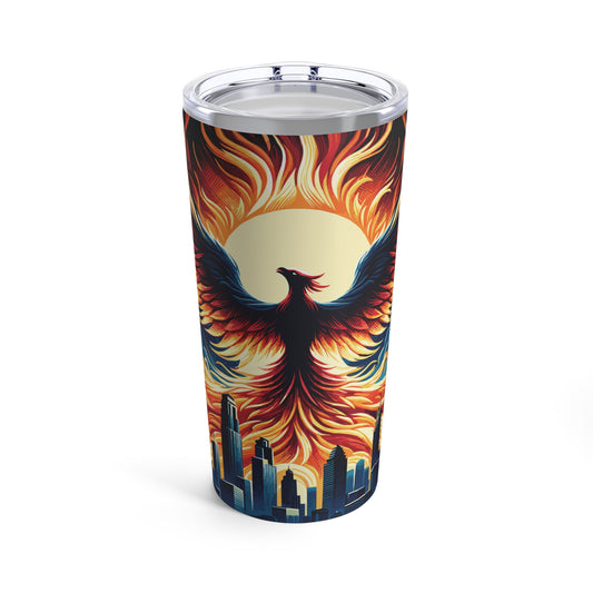 Phoenix Rebirth Insulated Tumbler – Urban Sunset & Mythical Firebird Stainless Steel Travel Mug