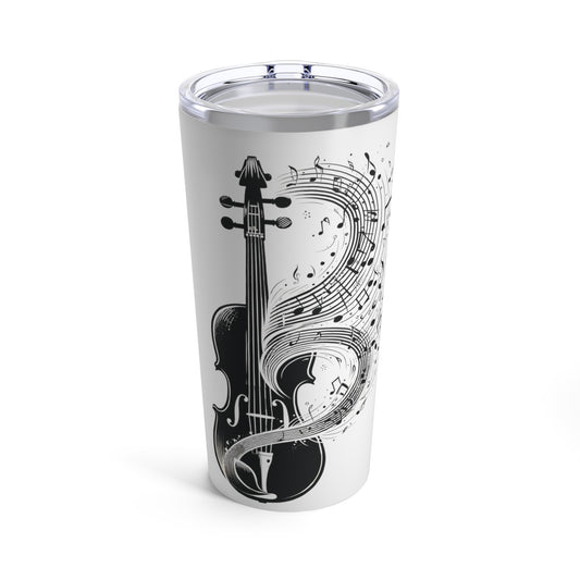 Symphonic Elegance Stainless Steel Tumbler – Musical Notes & Violin Print Insulated Travel Tumbler